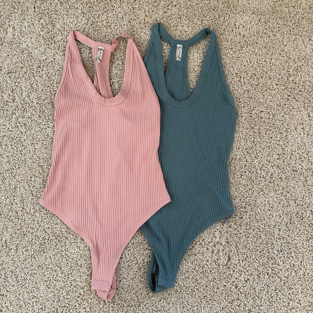 Free People Pink and Blue Racerback Bodysuits